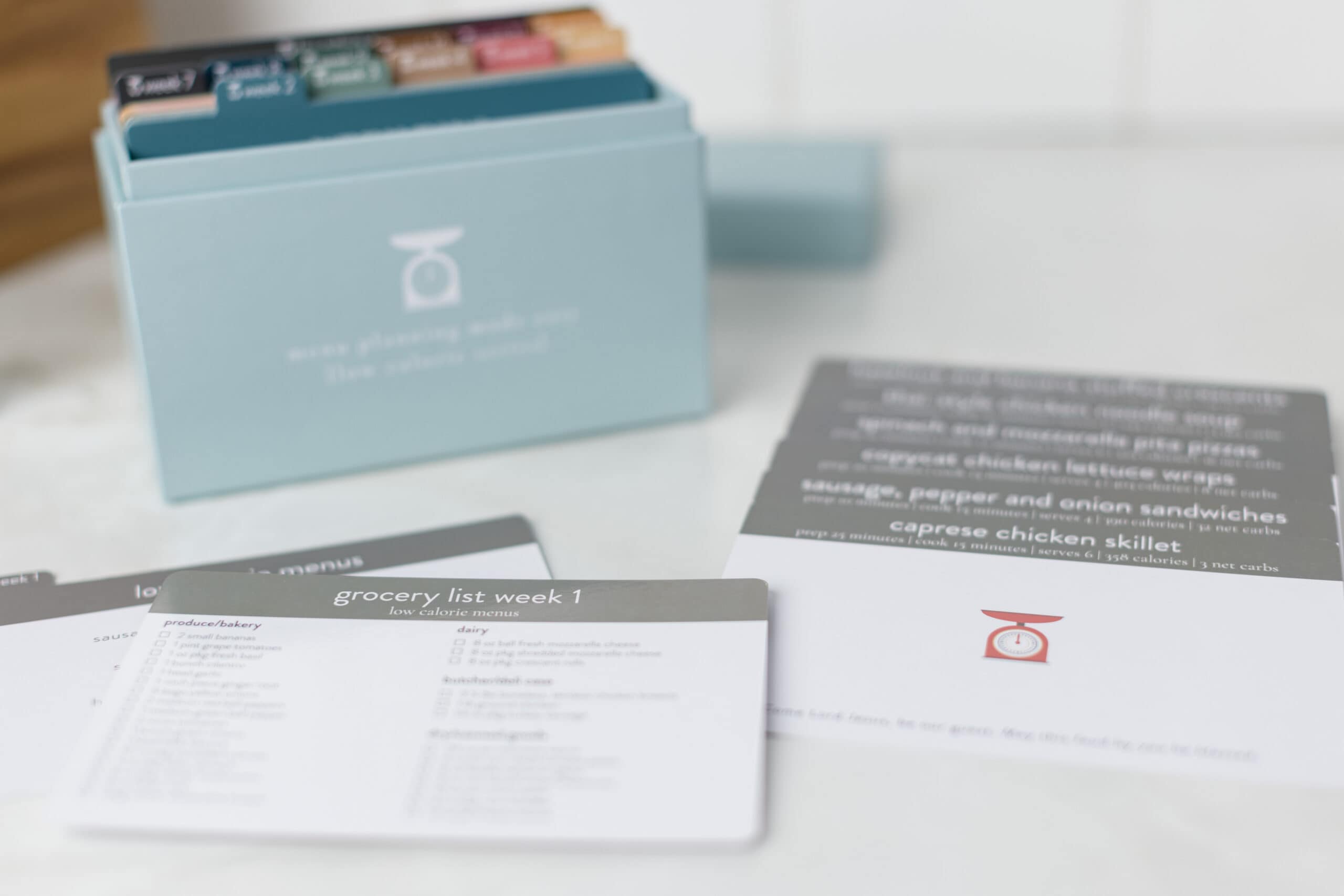 2021 Low Calorie Menu Plan grocery list and recipe cards