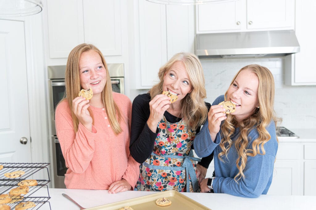 eating the best chocolate cookies after baking them 
