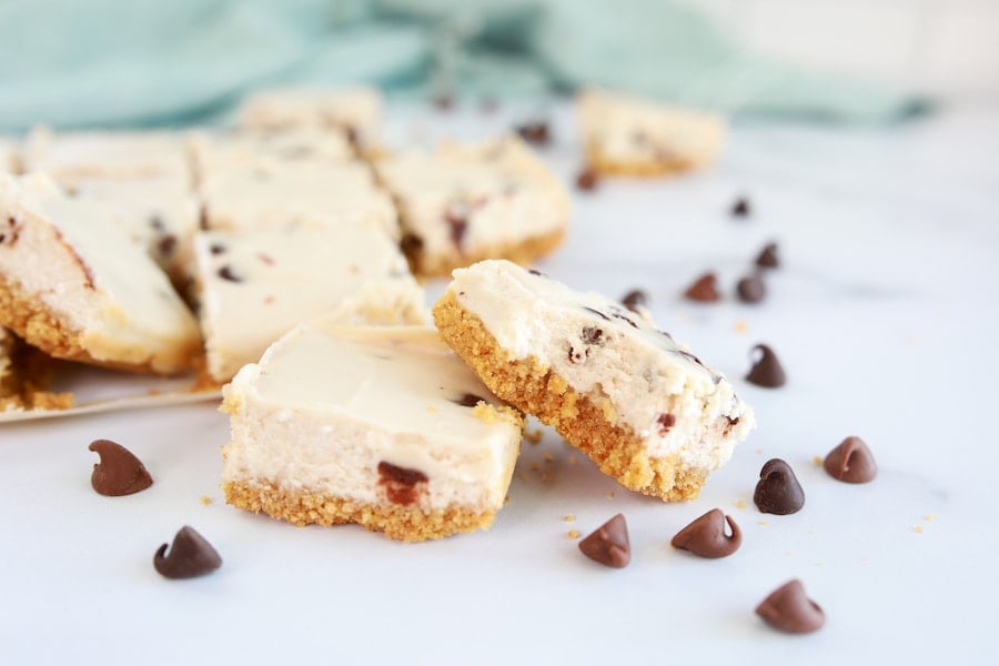 Chocolate Chip Cheesecake Bars Finished 