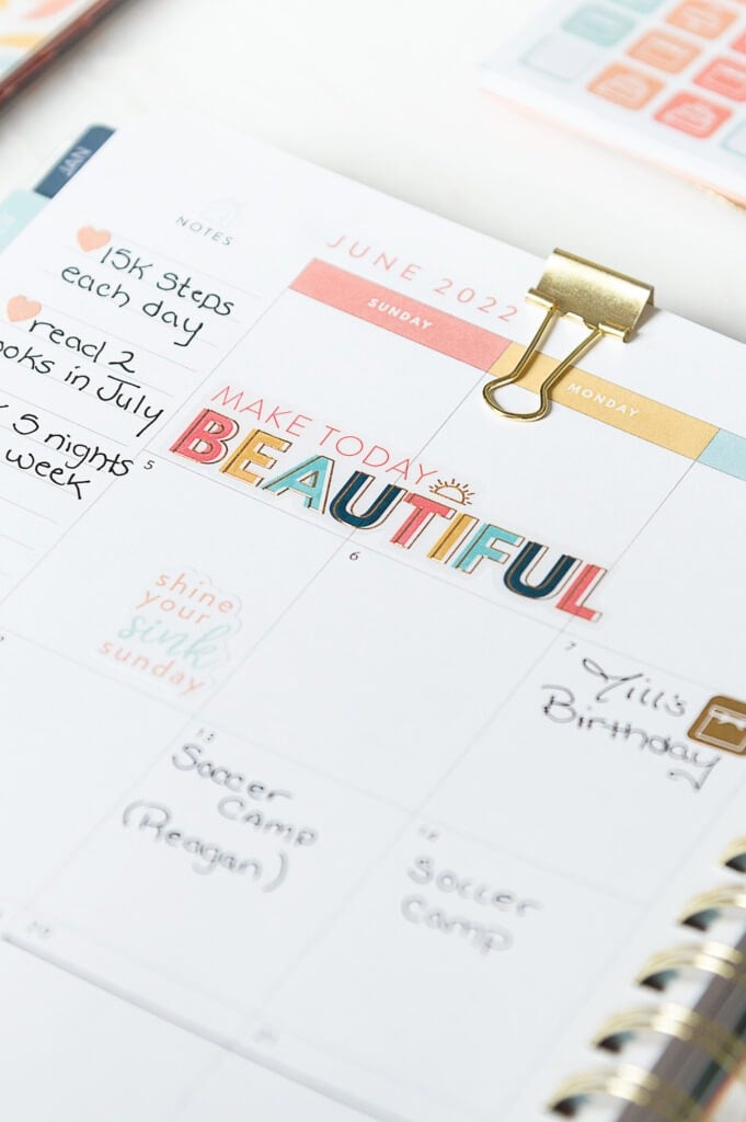 2020 Home Planner monthly view with stickers