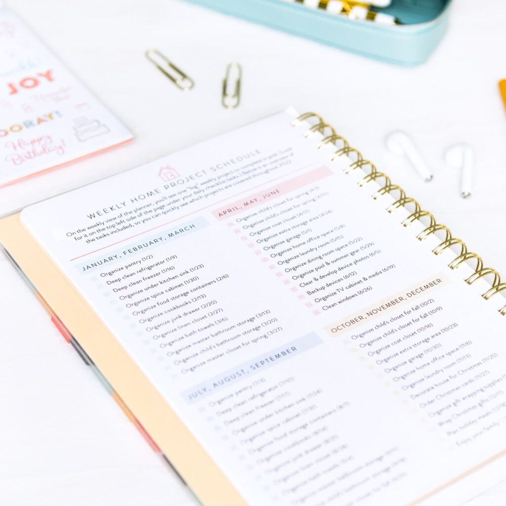 2022 Home Planner Weekly Project Schedule