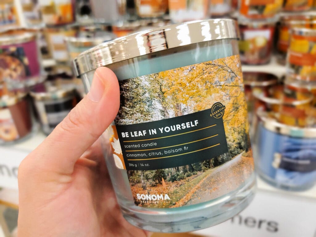 hand holding sonoma candle