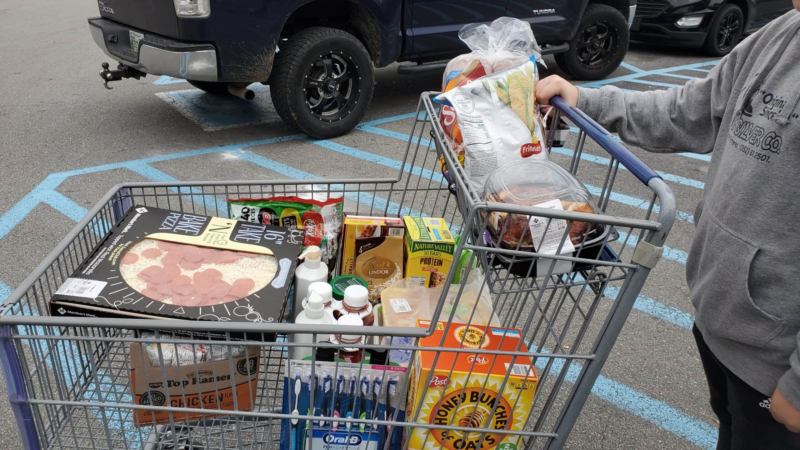 sam's club grocery cart filled with items