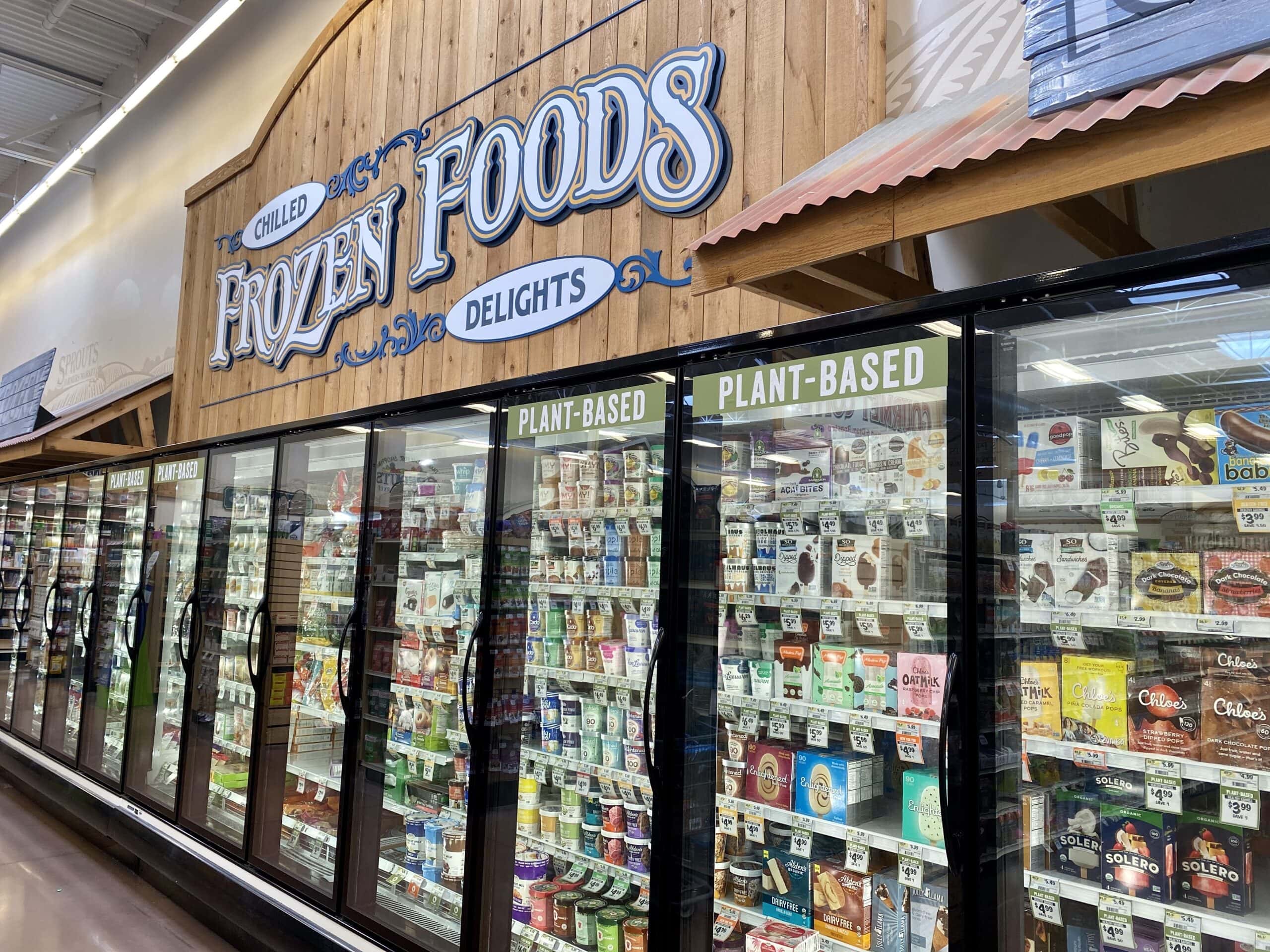sprouts plant based freezer section in store