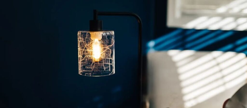 personalized map lamp in room