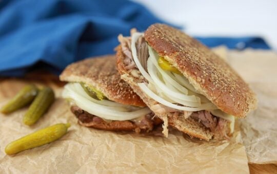 cuban pork sandwich finished wide view stacked