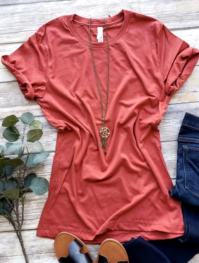 rust colored long sleeve tee