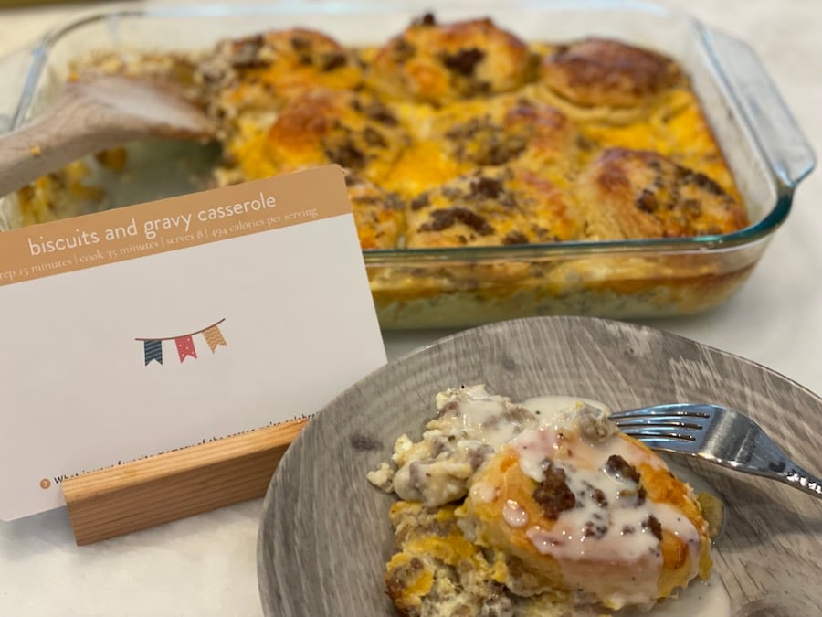 Biscuits and Gravy Casserle Wide View Finished with Card