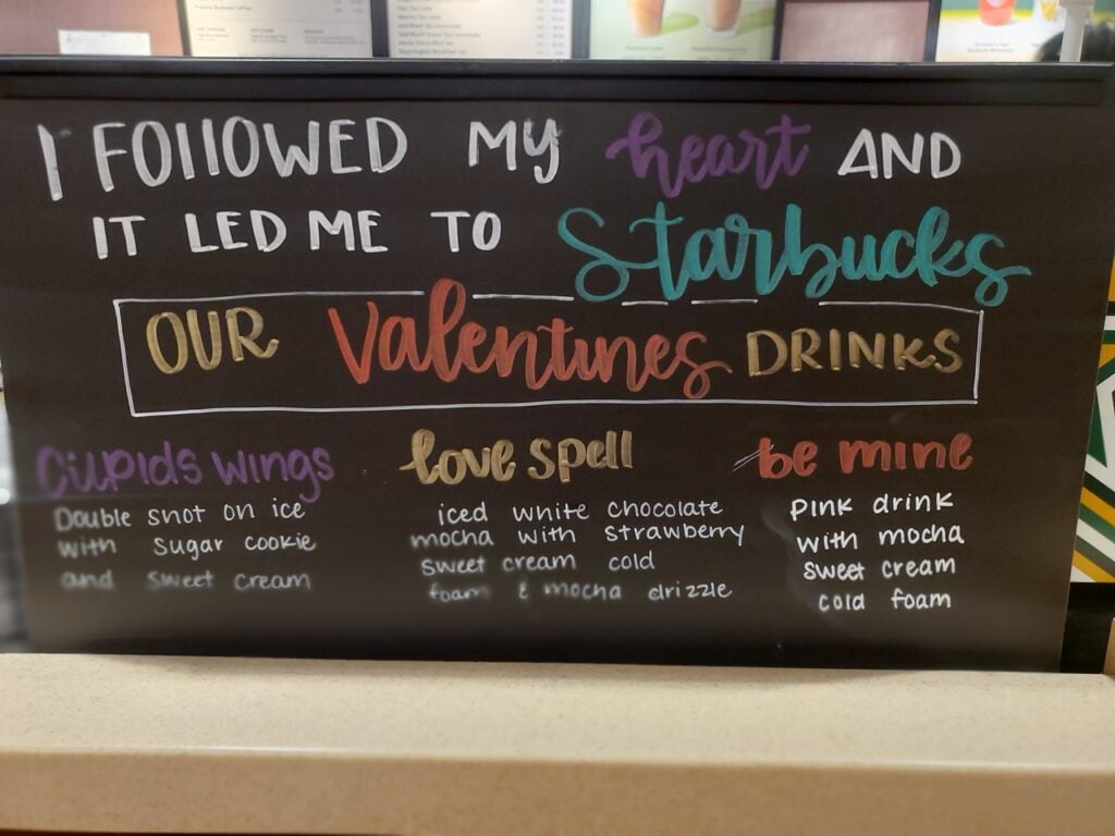 Starbucks Valentine Menu 