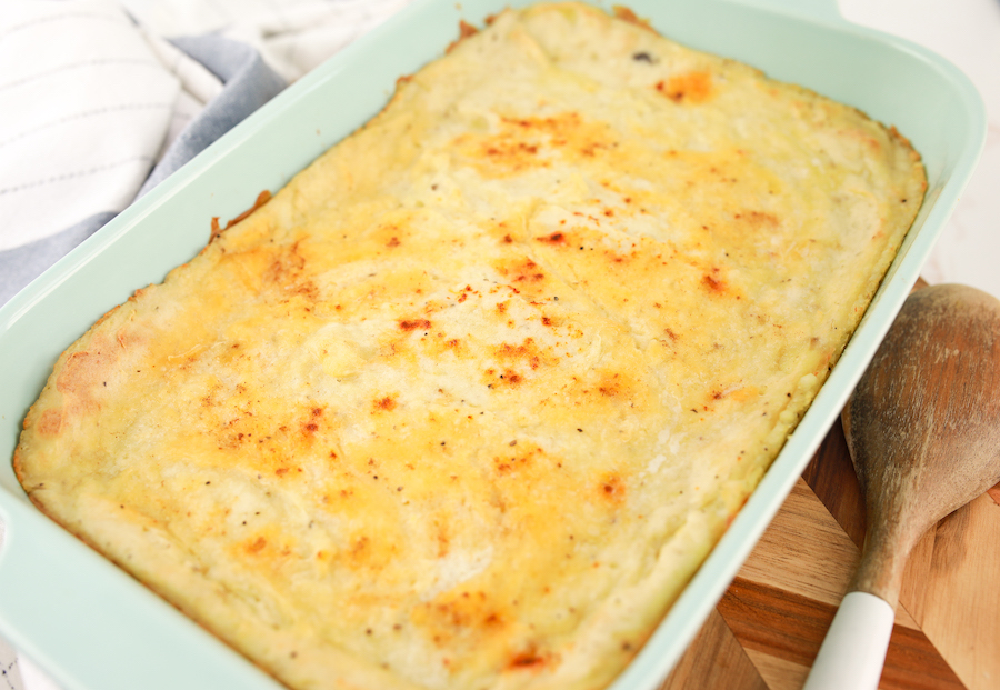 mashed potato casserole finished in baking dish