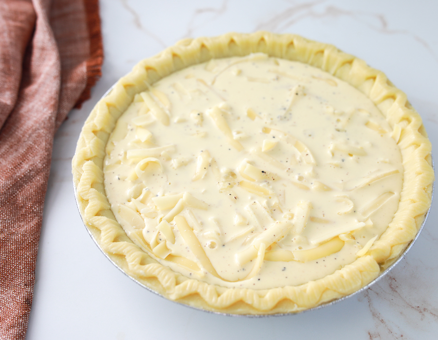 pie crust filled with egg and cheese