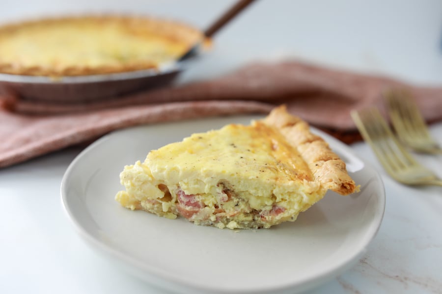bacon and swiss quiche recipe on plate
