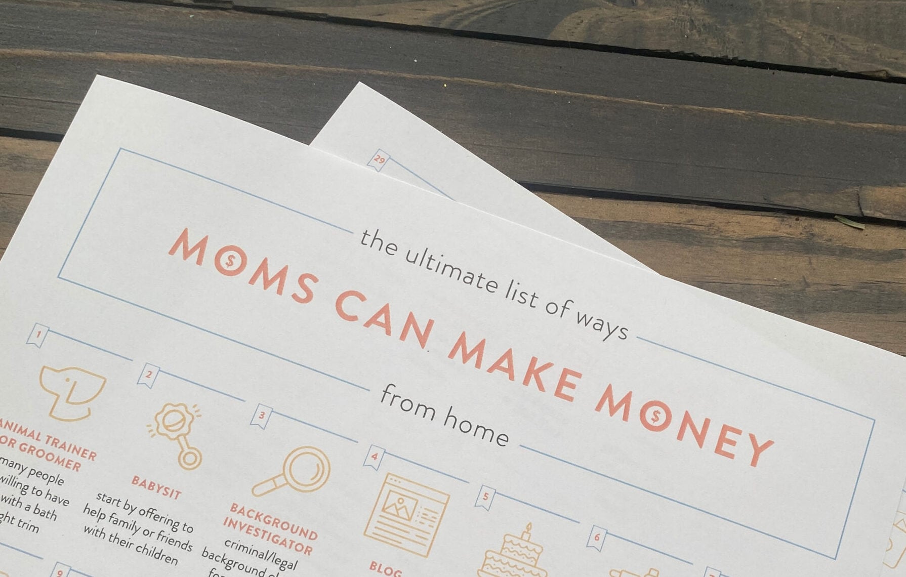 printable list of ways moms can make money from home