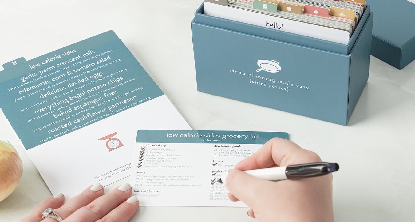 Sides menu plan box in kitchen using grocery list