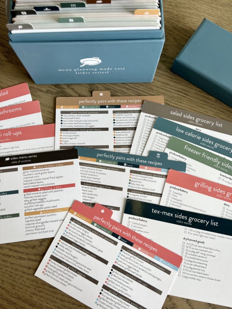 Sides menu recipe cards with box