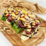 romaine and peaches grilled salad on serving