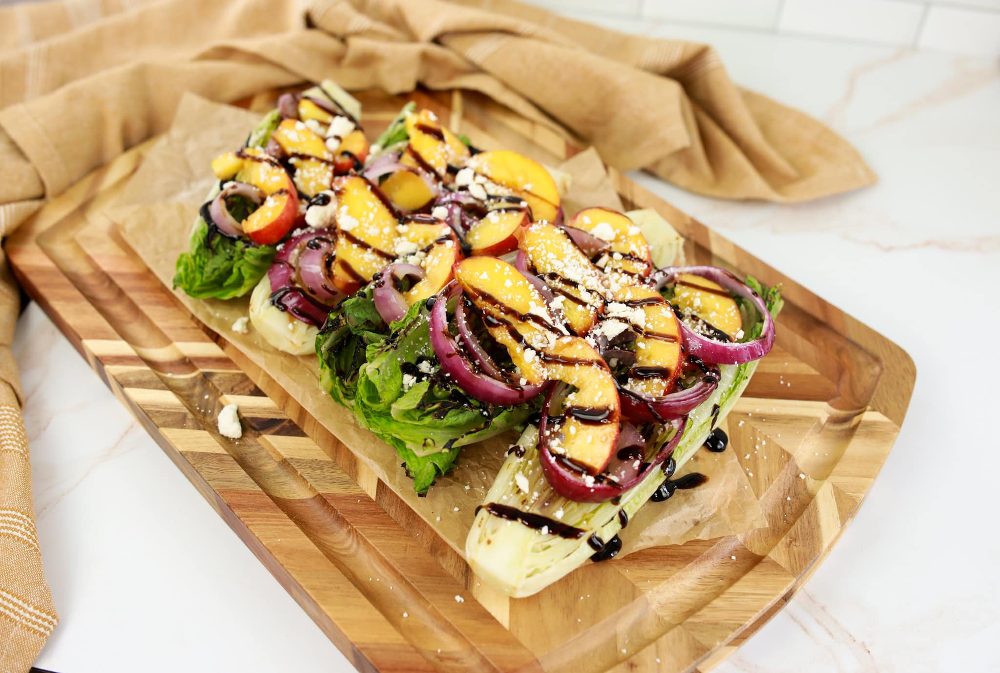 romaine and peaches grilled salad on serving romaine and peaches grilled salad on serving