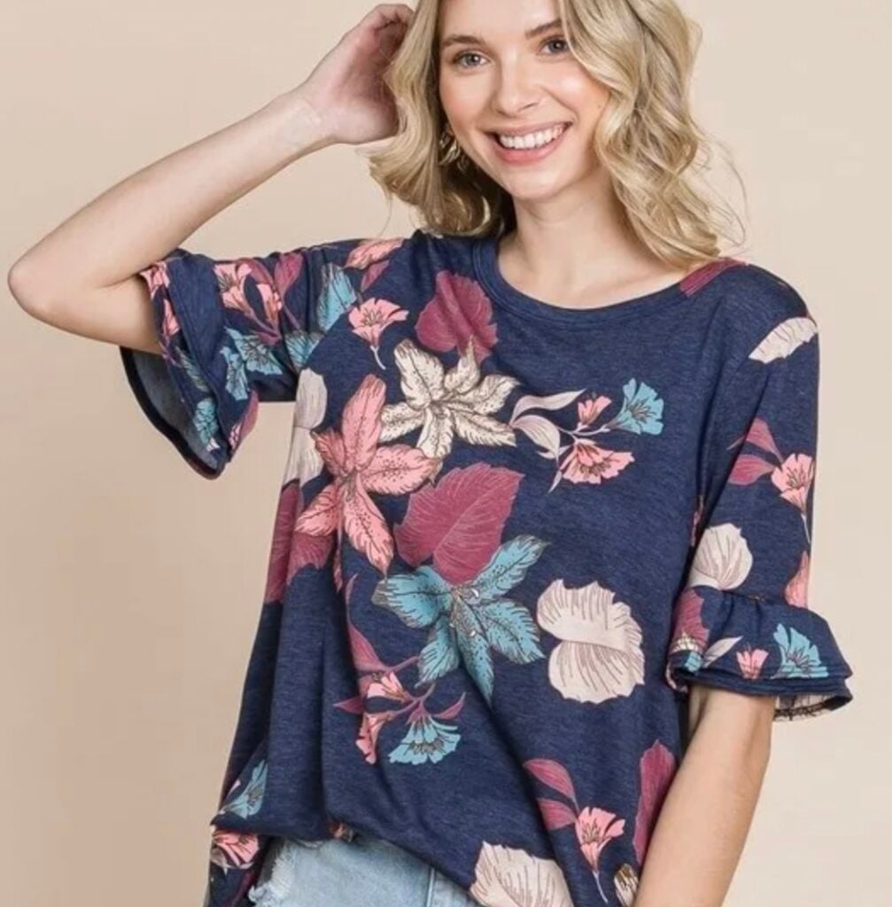 navy ruffle top 