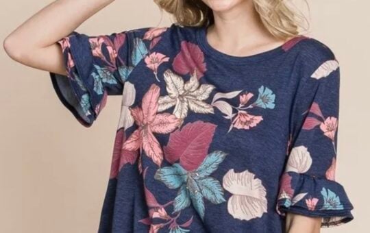 navy ruffle top