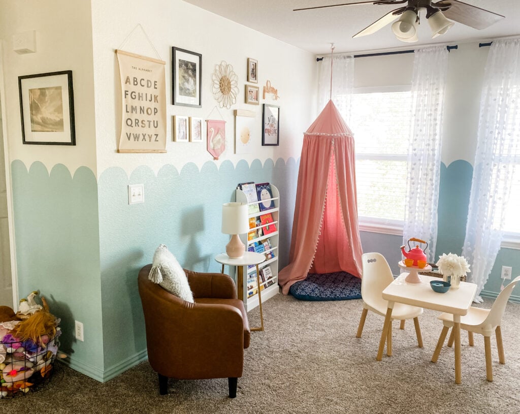 scalloped nursery wall after painting