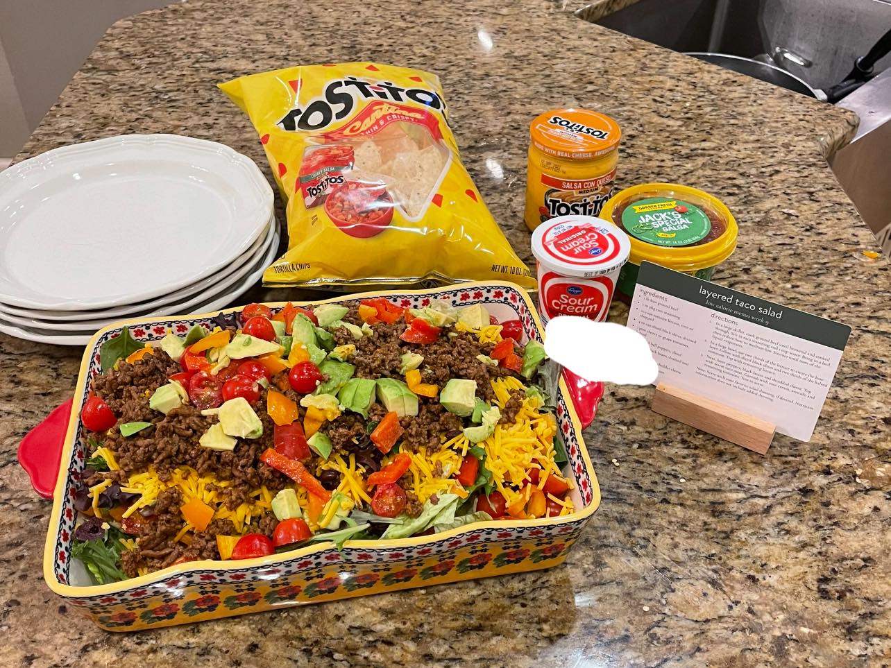 taco salad ingredients on counter 