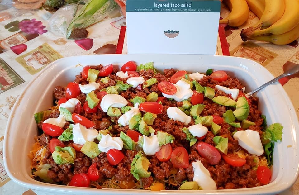  Layered Taco Salad Recipe with recipe card