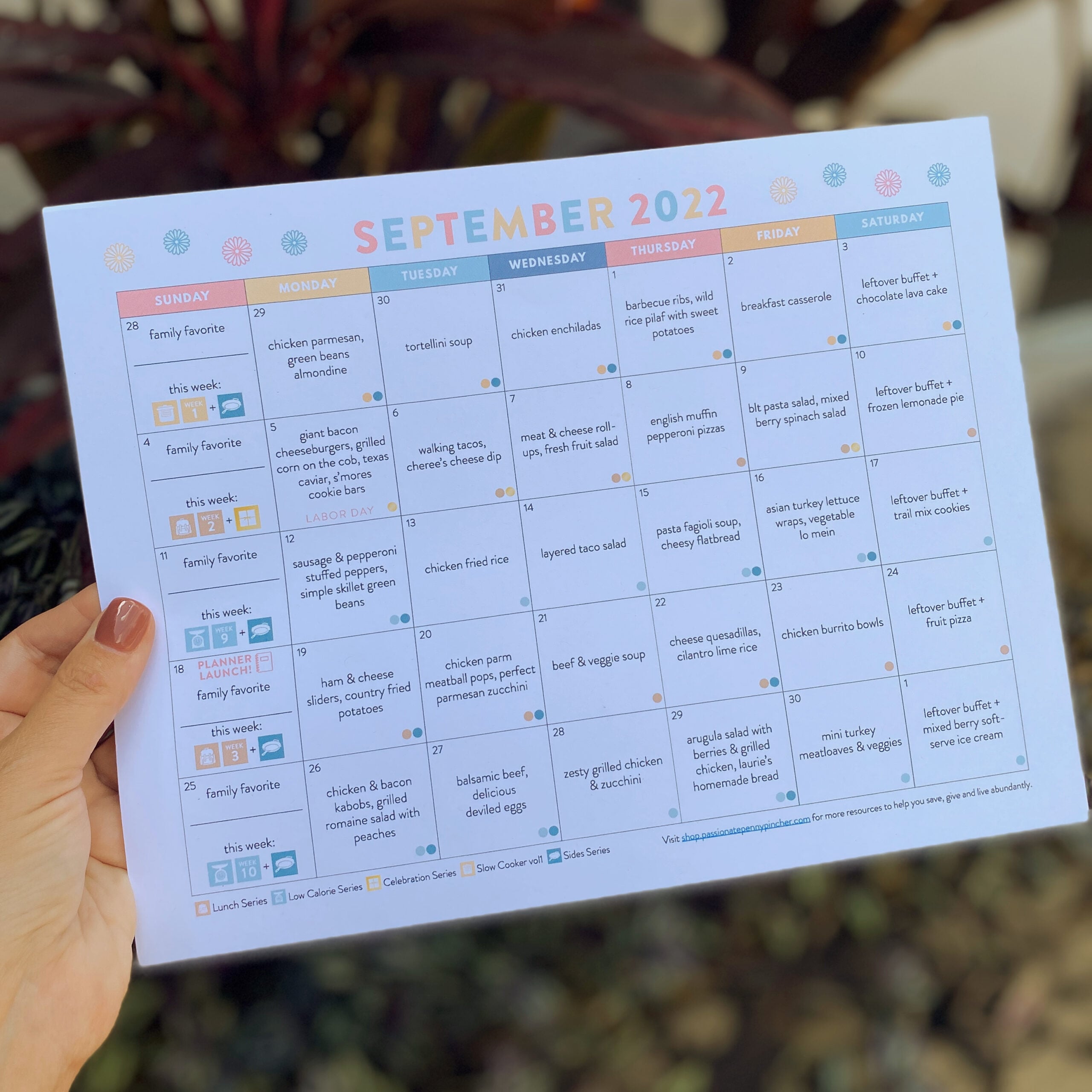 September menu planning calendar