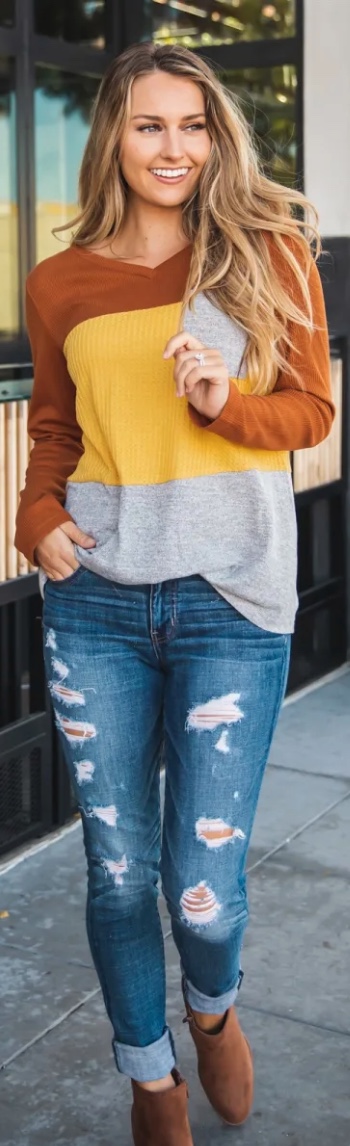 colorblock long sleeve yellow orange