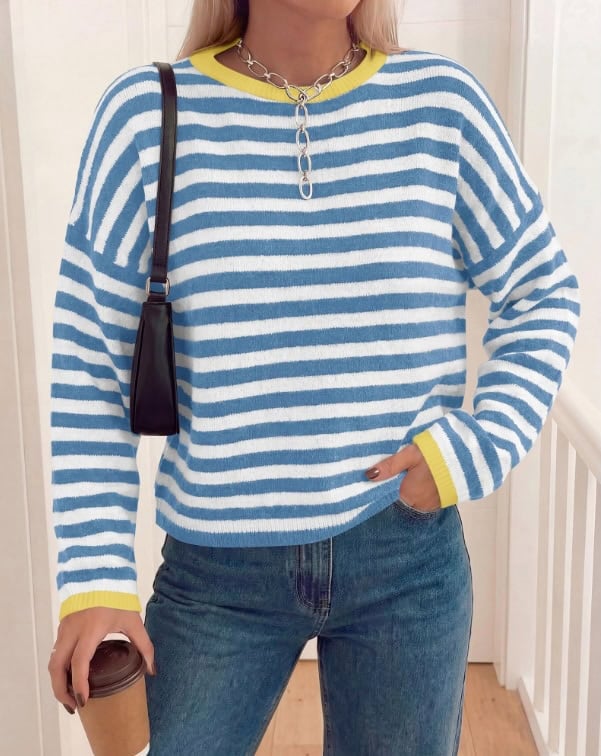 BTFBM Women's Lightweight Oversized Striped Sweater