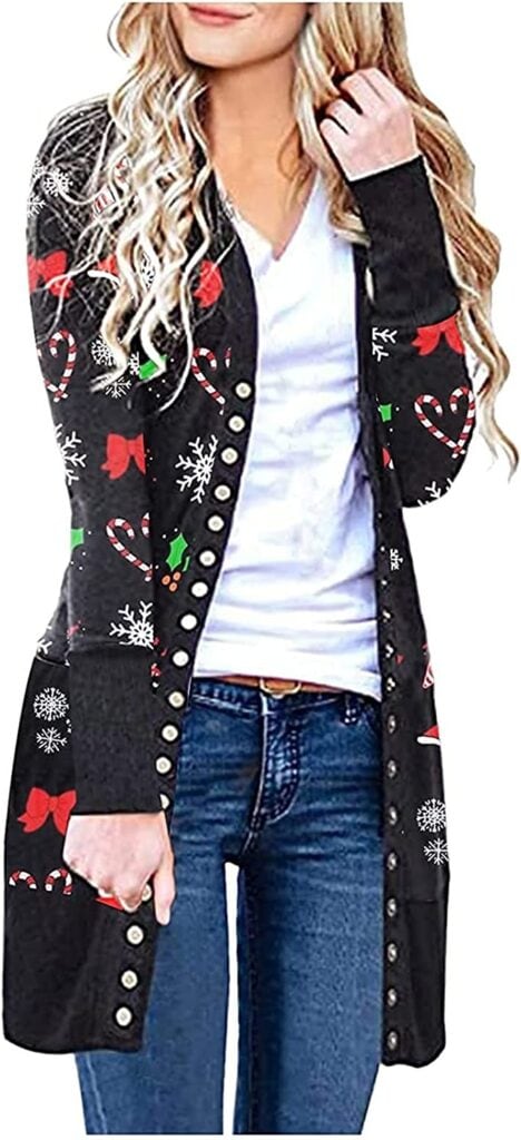 black christmas print cardigan