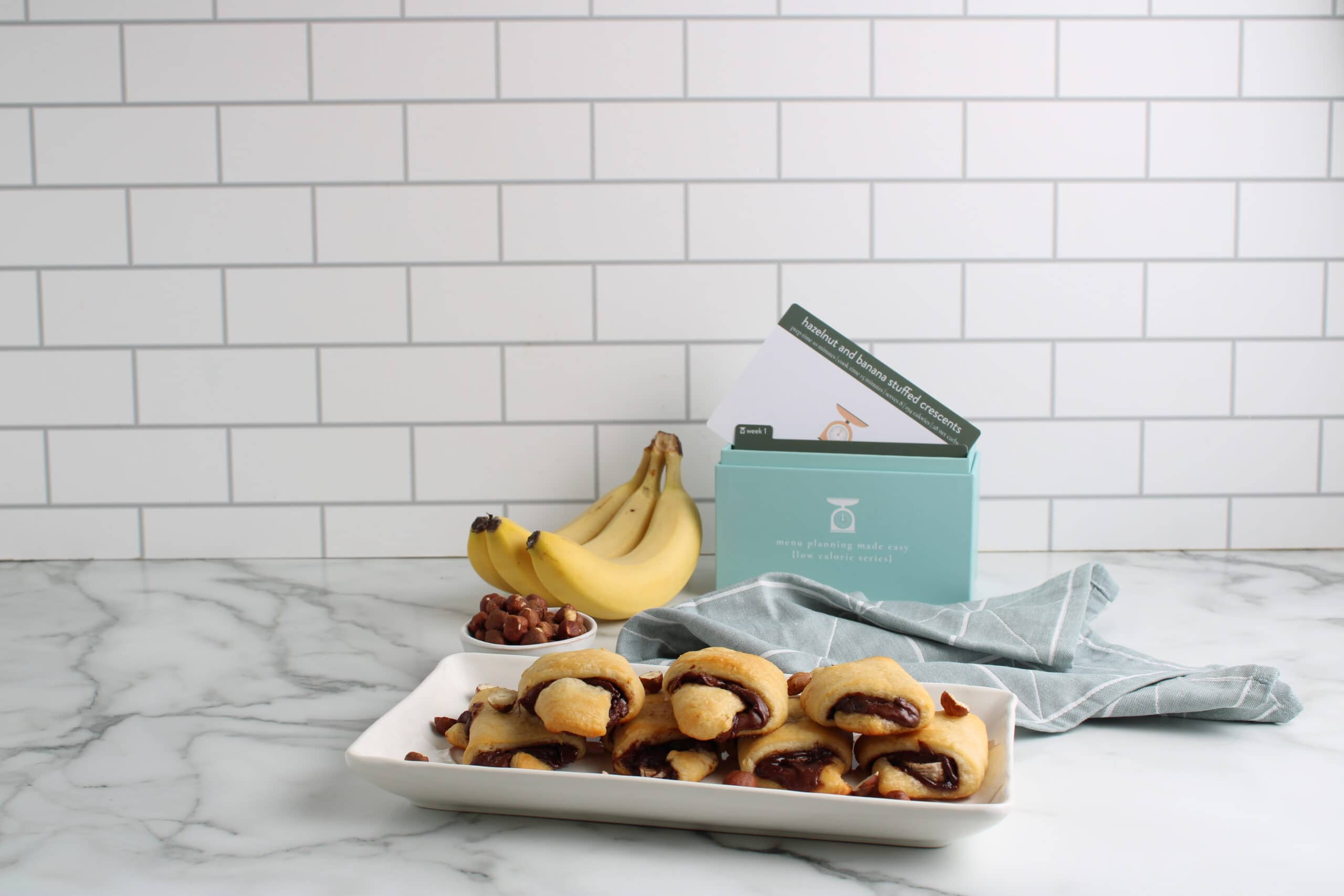 Hazelnut and Banana Stuffed Crescents with recipe box 