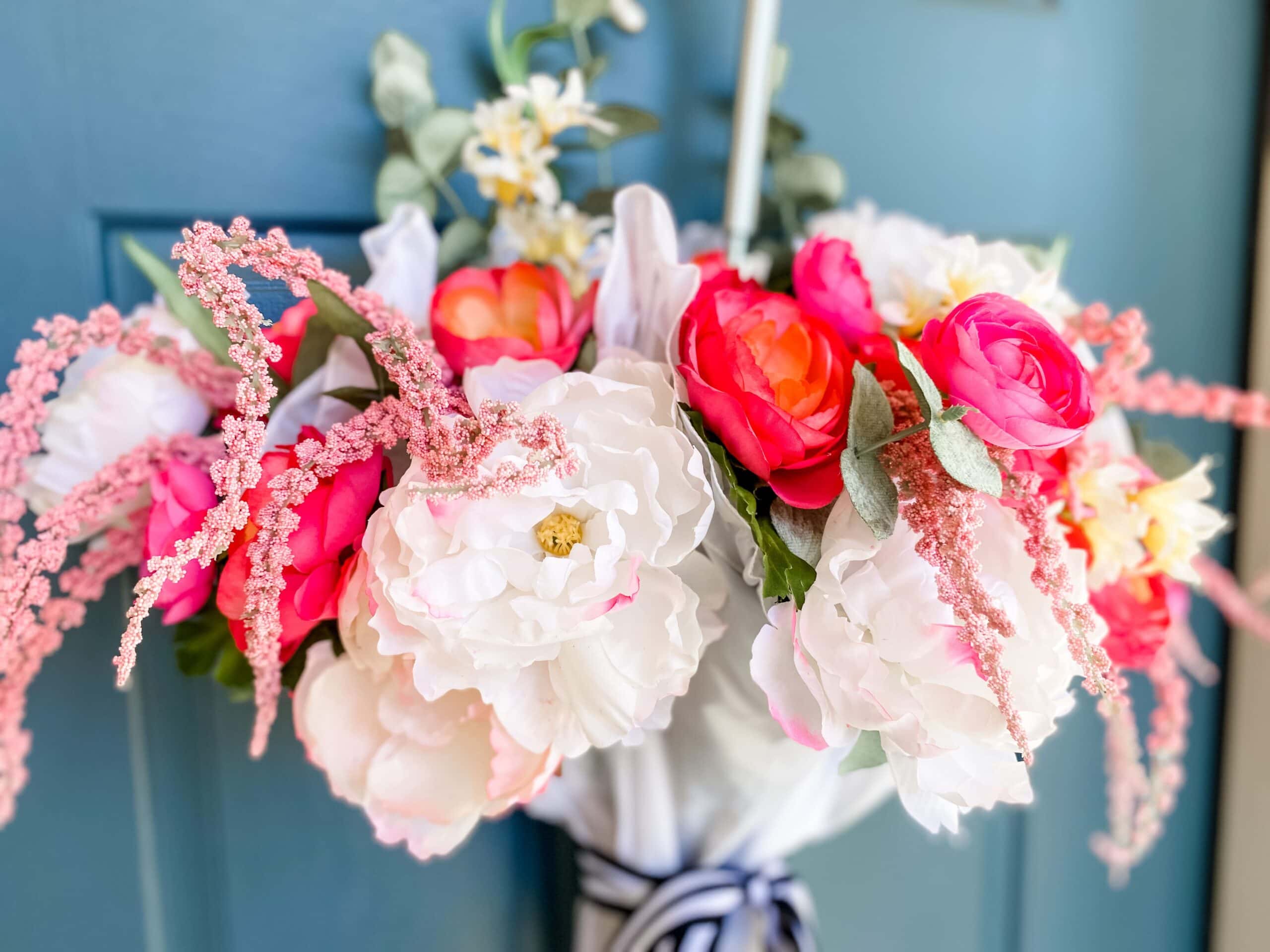 DIY Umbrella Wreath with flowers