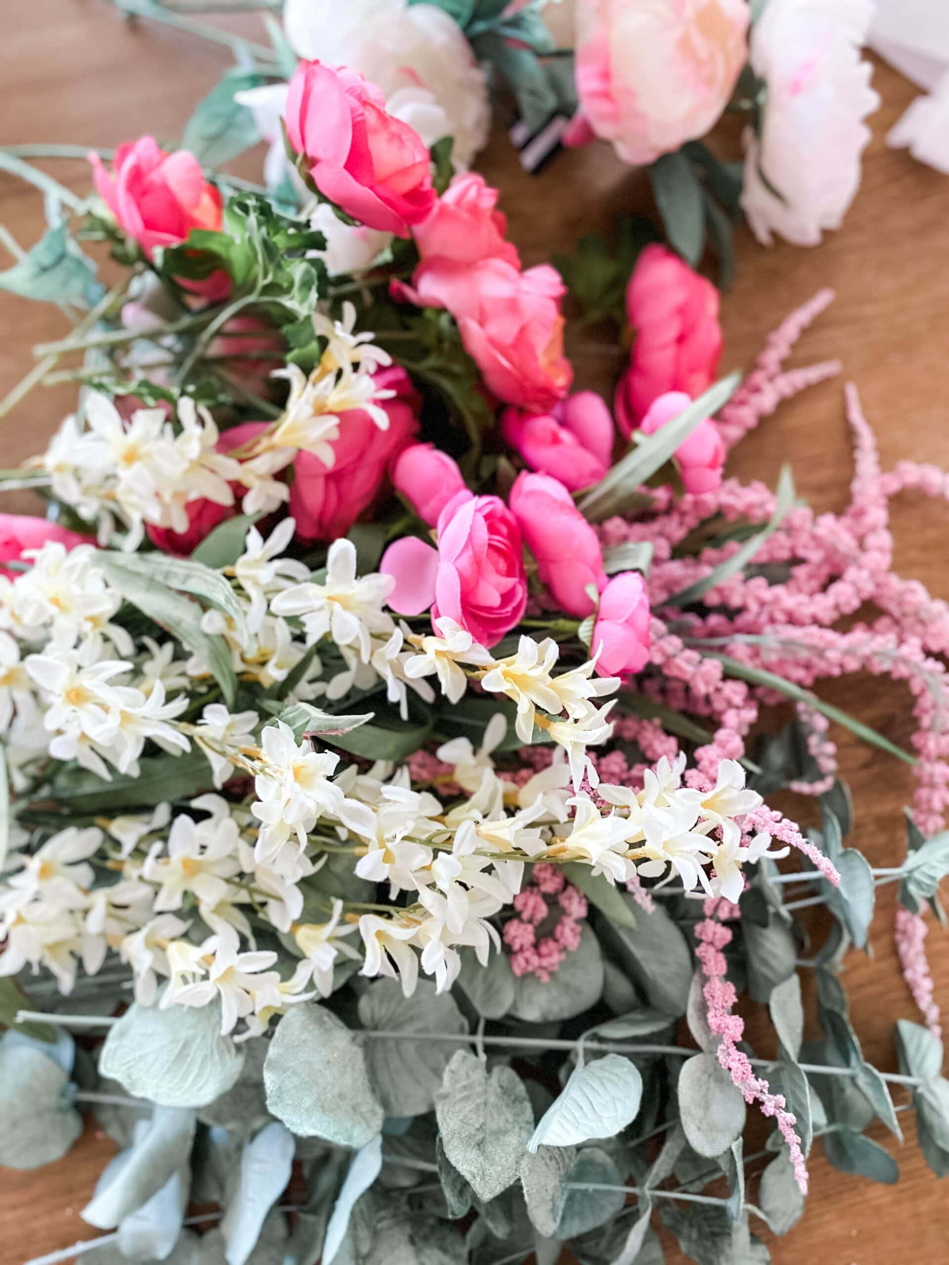 using faux flowers for wreath for front door 