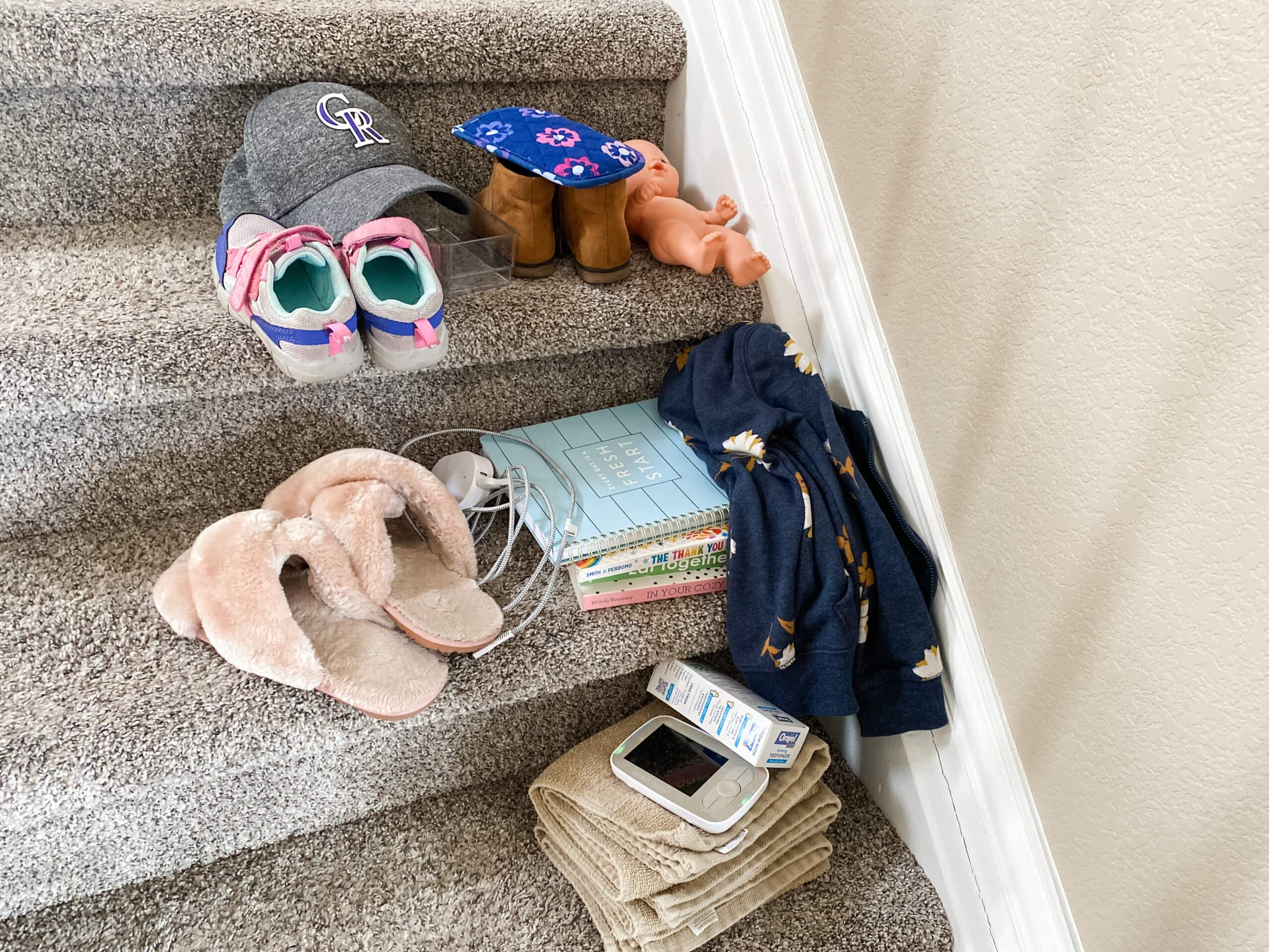 Items sitting on steps 