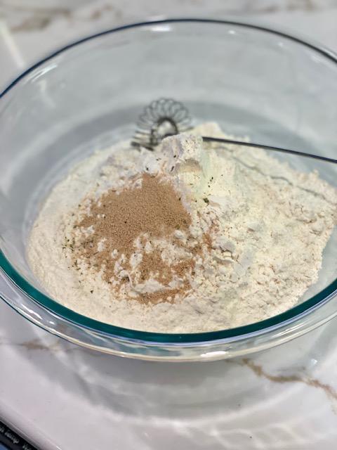 Dry ingredient for artisan bread in a bowl 