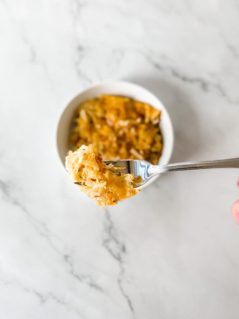 finished hash browns with ham and cheese 