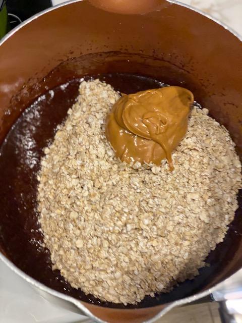 oatmeal peanut butter and butter in pot