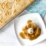 sheetpan pancakes with butter and syrup