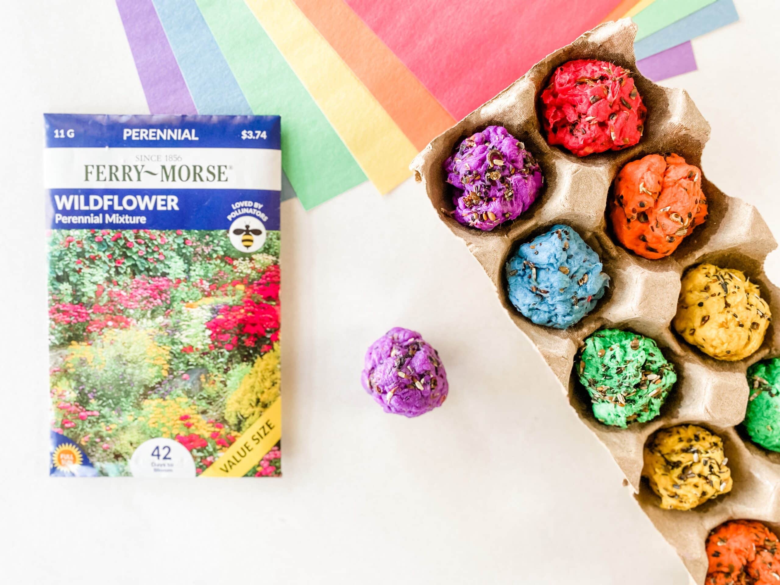 DIY Wild Flower Bomb ingredients on counter 
