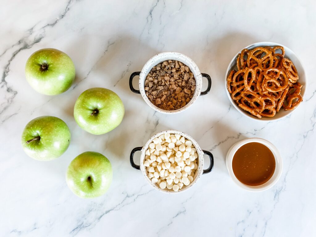 carmel apple nacho ingredients on countertop