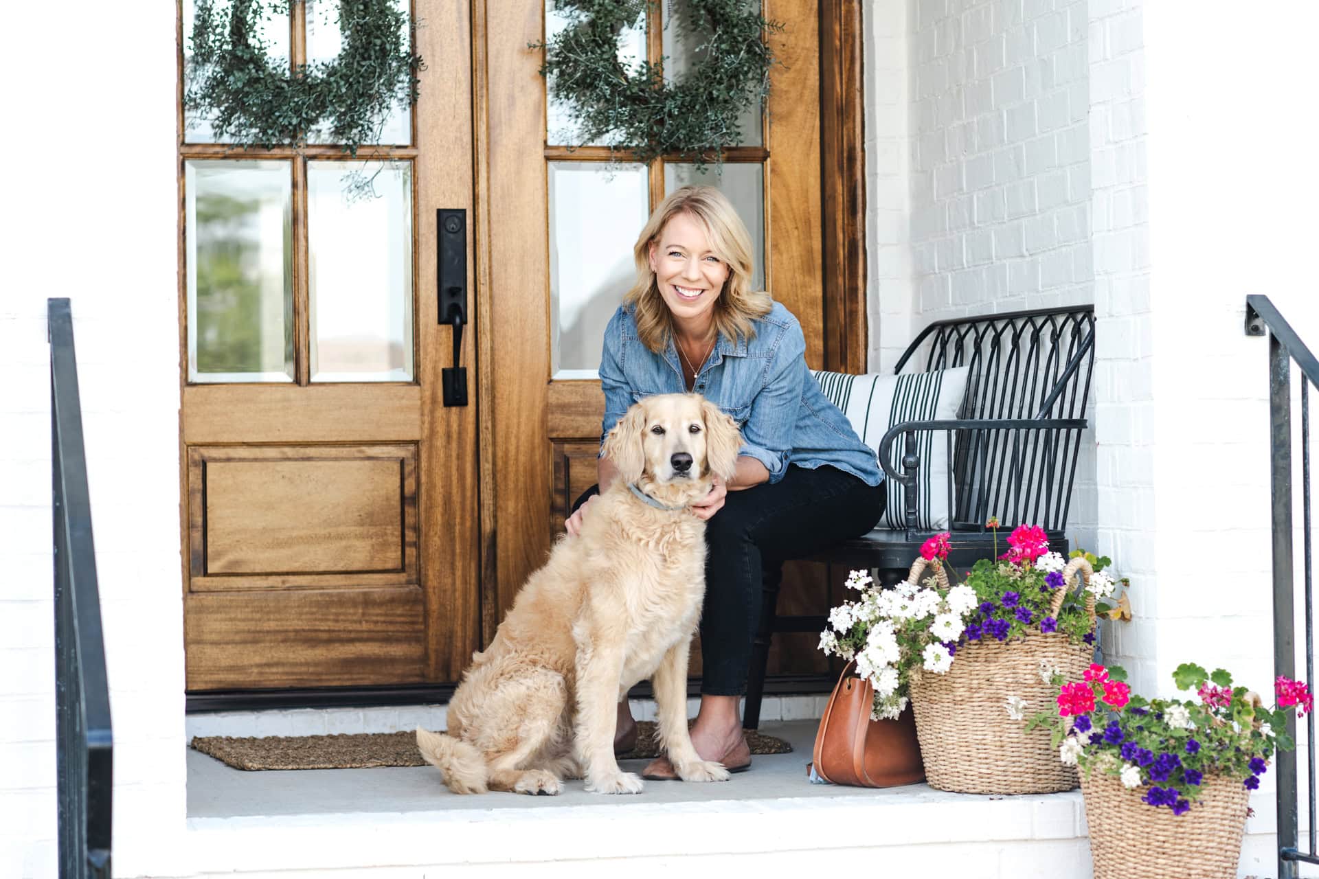 Laurie on the porch with Summit