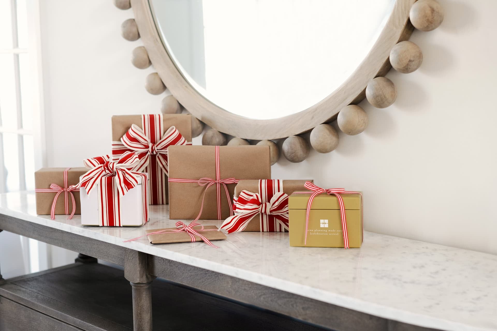 Christmas packages with 5 ingredients box on table