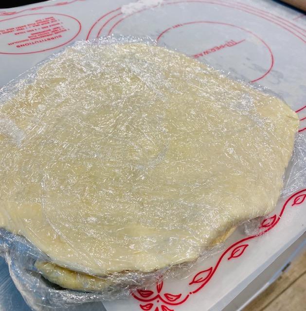 homemade pie crust wrapped for storage 