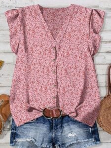 ruffle sleeve floral tunic