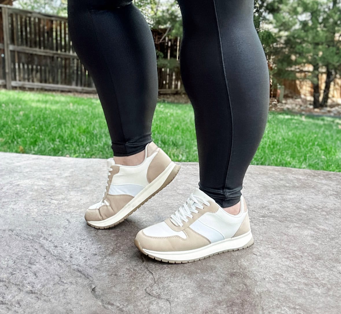 leggings and sneakers