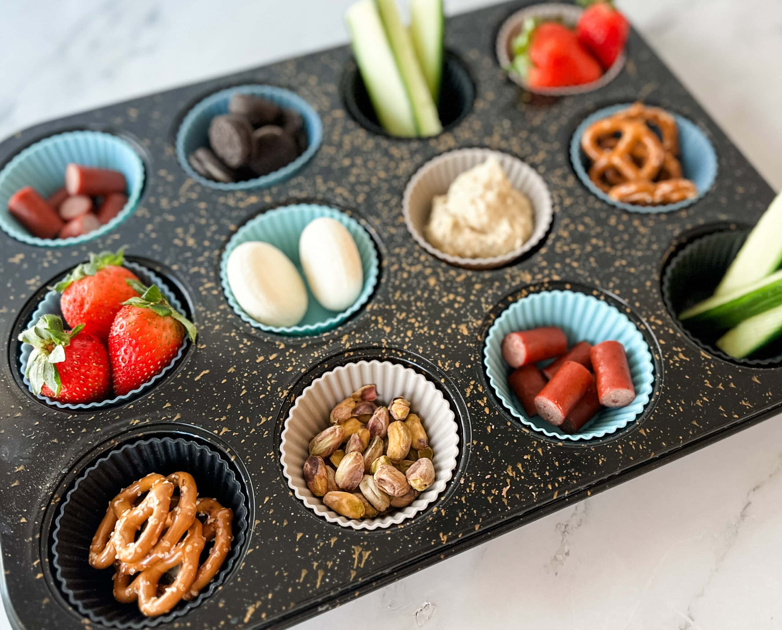 snack liners in a muffin tray for kids