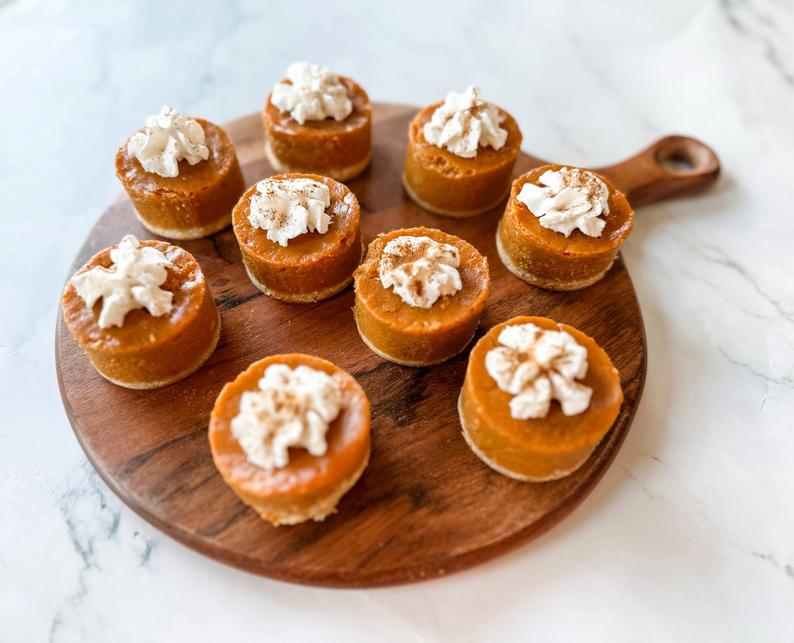 Mini Pumpkin Pie Bites with Whipped Cream 