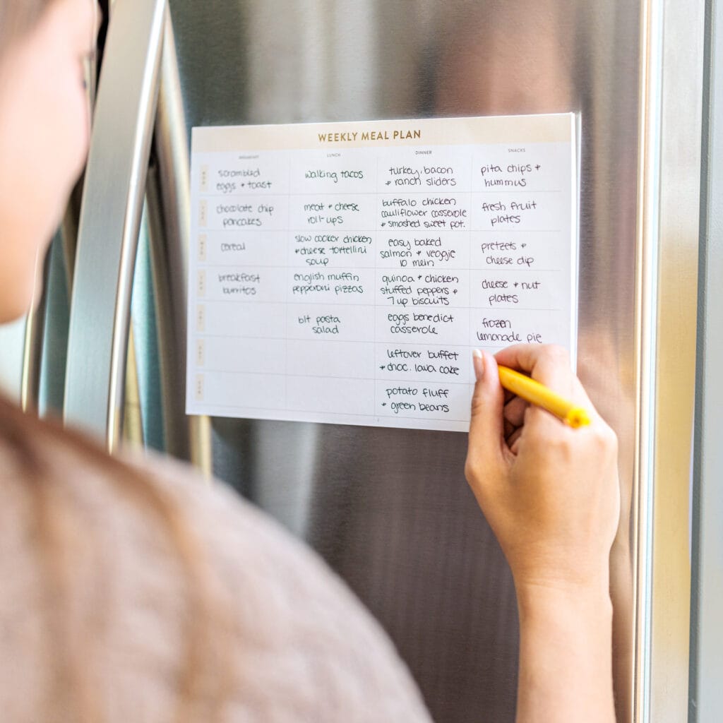 fridge meal plan pad filled in on counter
