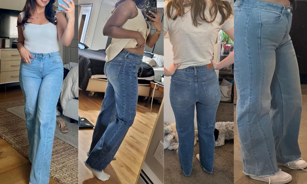 four women wearing jeans