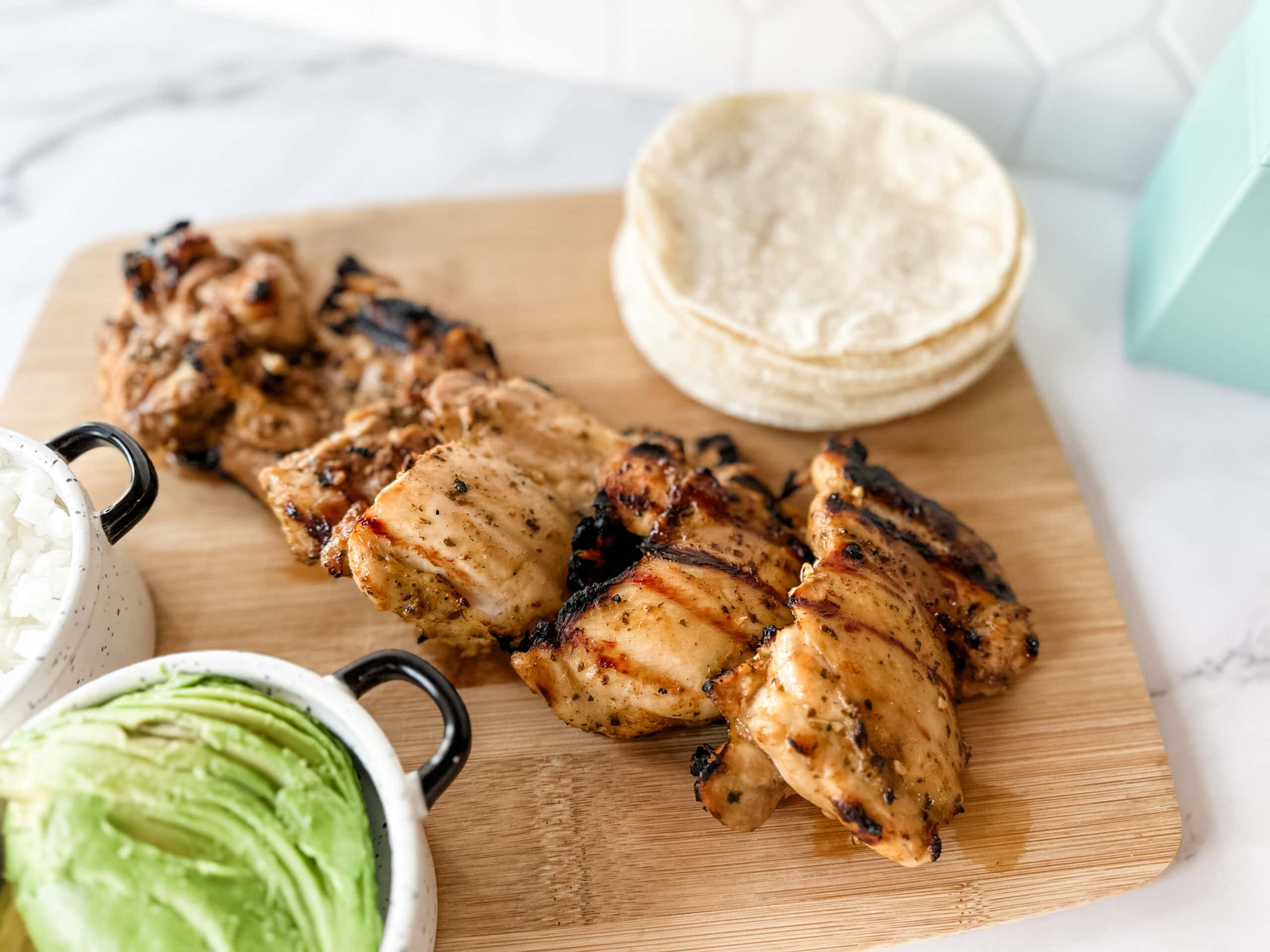 chicken street tacos on platter 